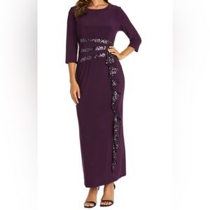 R & M Richards Cascading Sequin Evening Dress